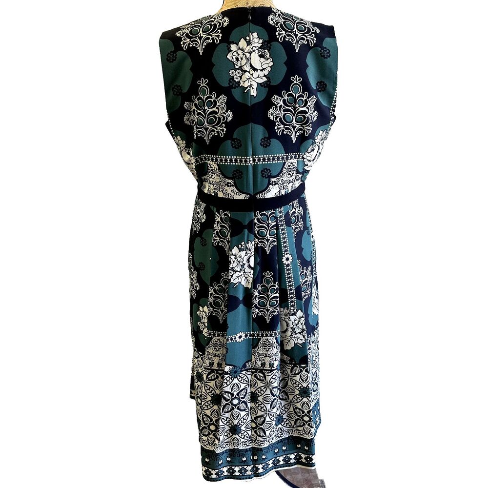 Pedro del Hierro Black Green Floral Printed A-line Sleeveless Midi Dress Sz L - Picture 7 of 16